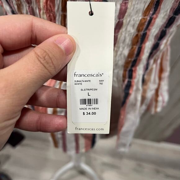 New! Francesca’s Stripe Smocked Peplum Halter Backless Top Womens Size Large - Picture 4 of 7